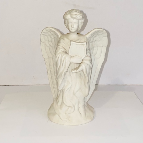 Vintage Bisque Porcelain Angel with Lyre Harp Taper Candle Holder - Picture 10 of 13